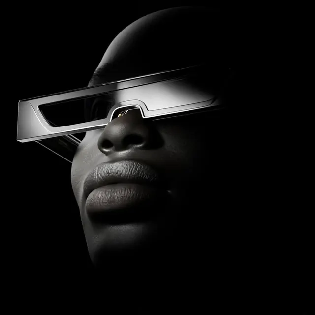 Futuristic Eyewear Portrait, minimal, luxury, monochrome