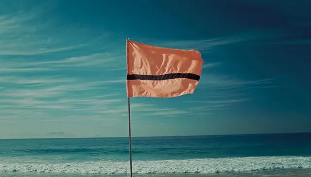 Beach Safety Flag over Ocean, photographic, minimal, vibrant