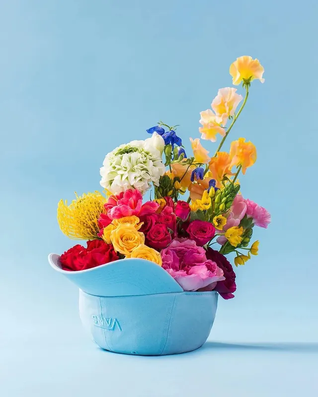 Floral Bouquet in Blue Vase, playful, organic, vibrant