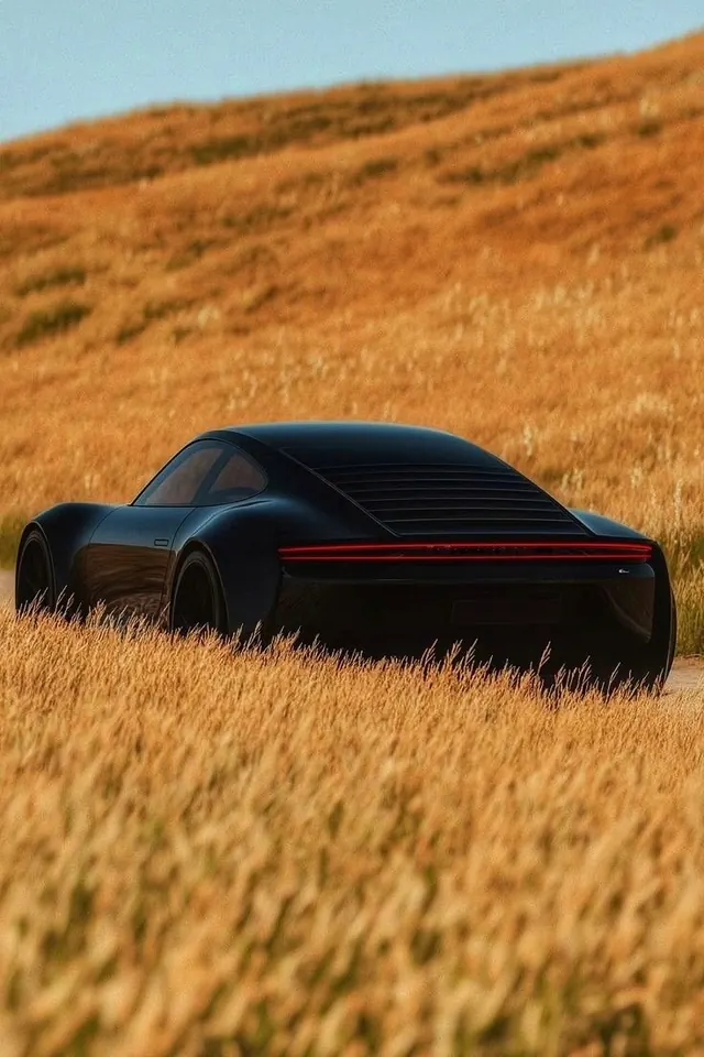 Black Car in Golden Field, photographic, luxury, warm