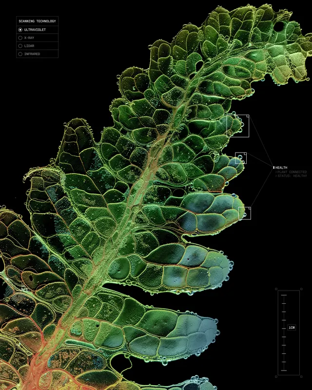 Botanical Leaf Infographic, technical, data-dense, dark