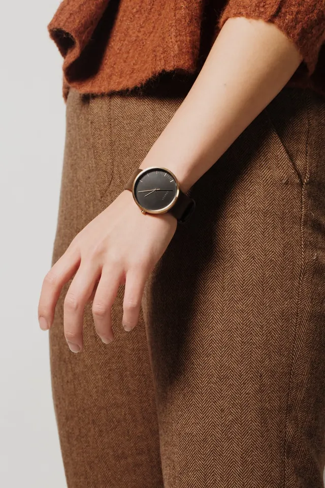 Watch on Brown Textured Fabric, photographic, minimal, earthy