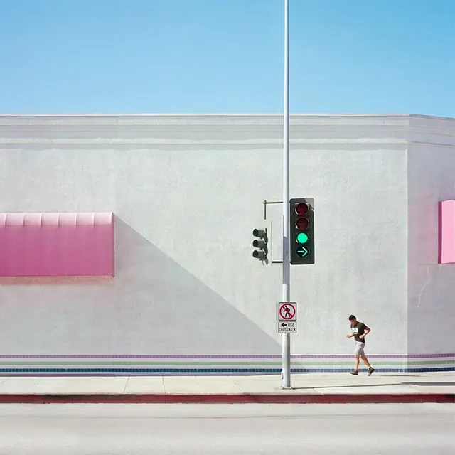 Minimalist Street Scene with Traffic Light, minimal, geometric, light