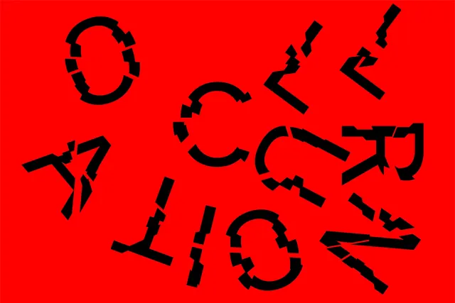 Abstract Hand-Drawn Typography on Red, brutalist, playful, high-contrast
