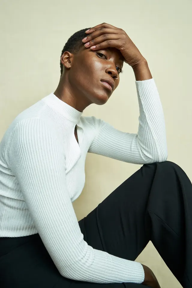 Male Model in Striped Sweater, minimal, photographic, light