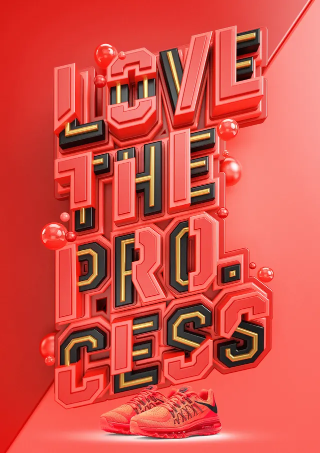 Love The Process 3D Typography, maximalist, 3d-render, vibrant