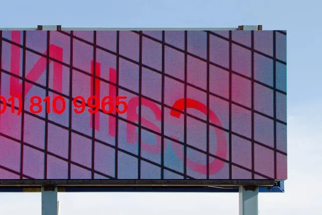 Billboard Advertisement with Grid Overlay, geometric, abstract, vibrant