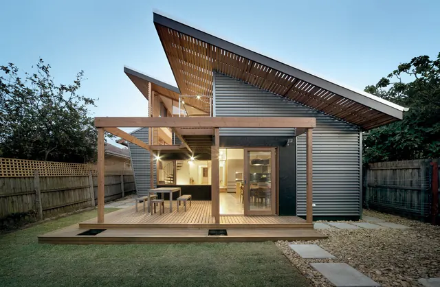 Modern Wood and Glass Architecture, minimal, photographic, warm