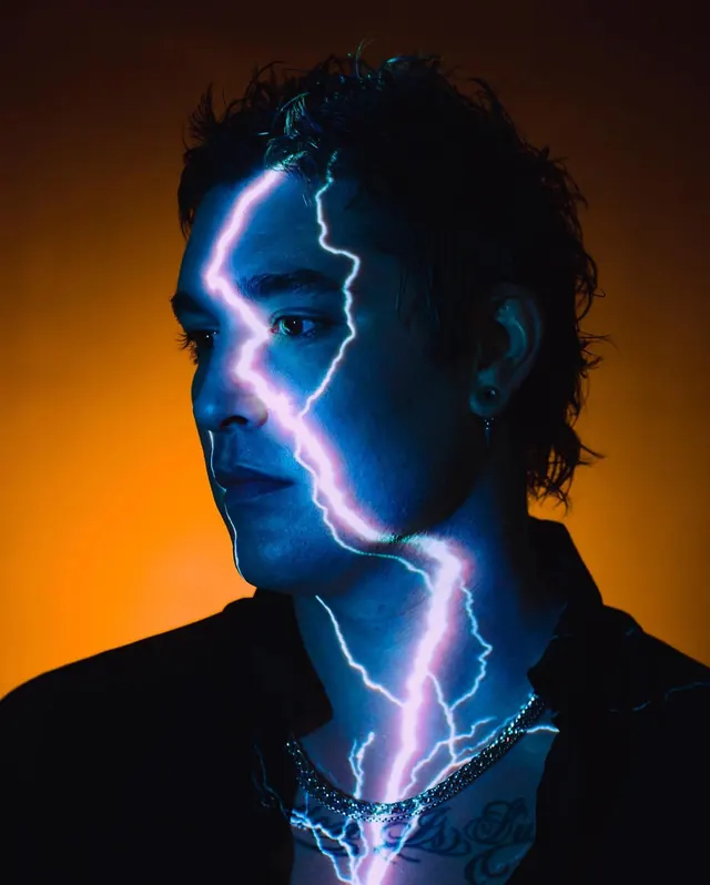 Electric Lightning Portrait, photographic, dark-mode, vibrant