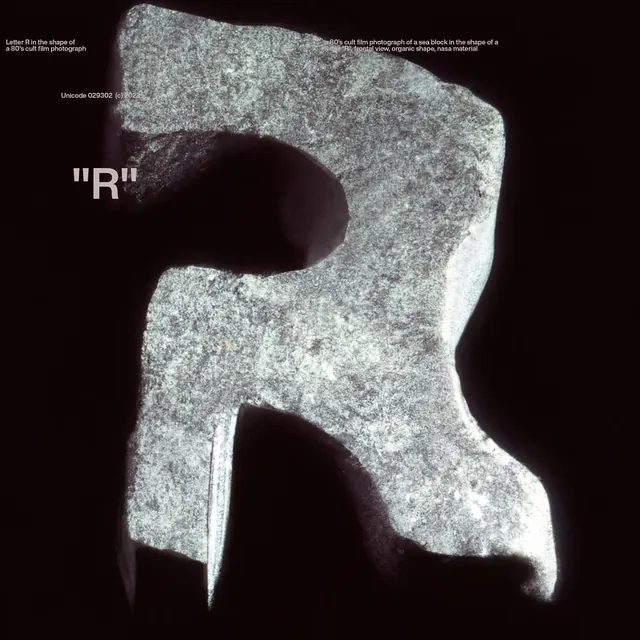 Abstract 3D Letterform Design, brutalist, technical, monochrome