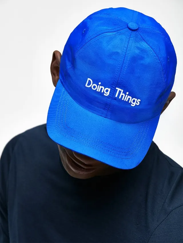 Doing Things Blue Cap Mockup, photographic, minimal, vibrant