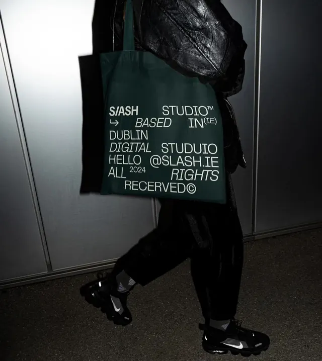 Brutalist Typography Tote Bag Mockup, brutalist, minimal, dark