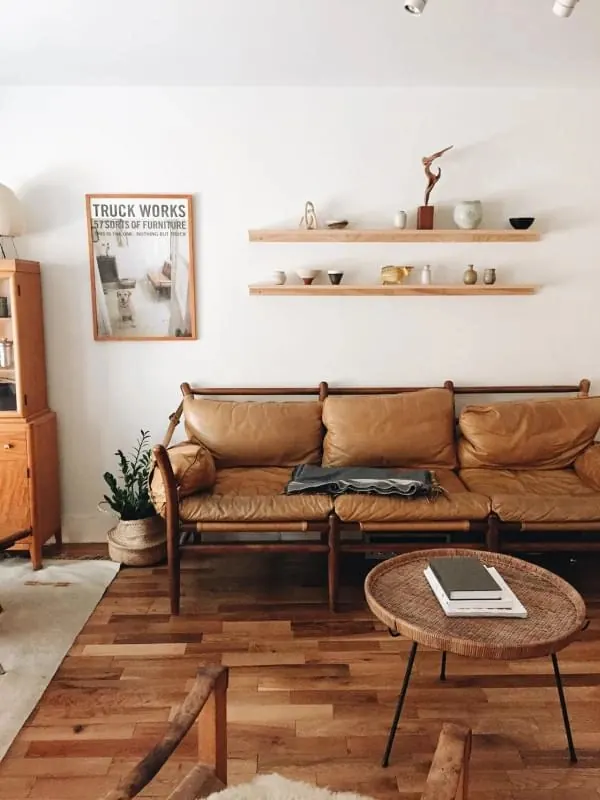 Modern Living Room Interior with Poster, minimal, photographic, warm