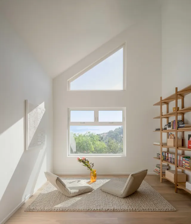 Minimalist Interior with Geometric Windows, minimal, photographic, light