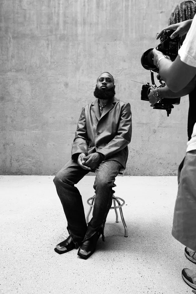 Man with Camera in Studio, monochrome, photographic, monochrome