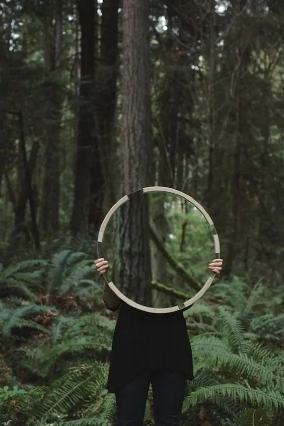 Forest Portrait with Circular Frame, minimal, photographic, dark
