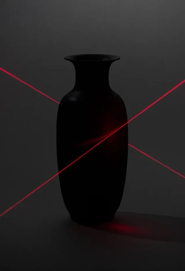 Abstract Vase with Laser Light, minimal, dark-mode, dark