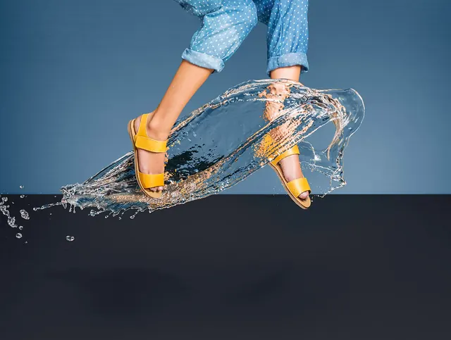 Water Splash with Feet, photographic, playful, vibrant