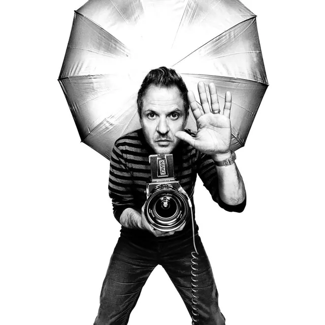 Man with Umbrella and Camera, monochrome, photographic, monochrome