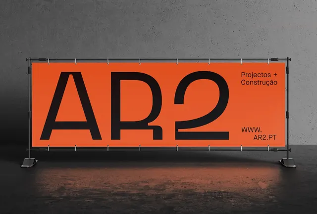 AR2 Projectos Identity Mockup, minimal, boxed, high-contrast