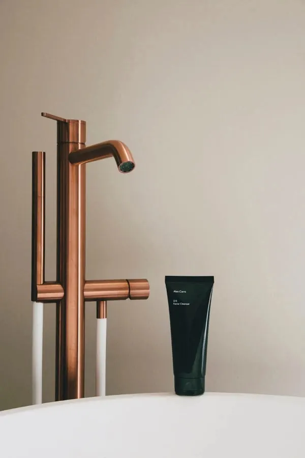 Copper Bathroom Fixture and Tube Mockup, minimal, luxury, warm
