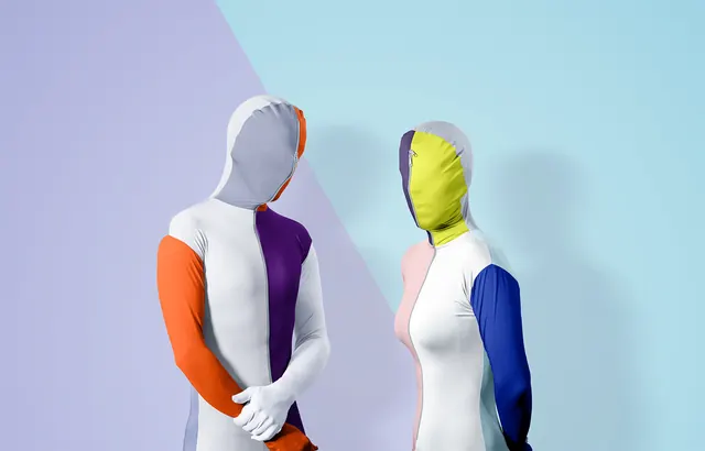 Abstract Humanoid Figures with Color Blocks, minimal, geometric, vibrant
