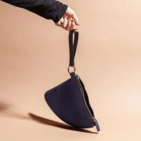 Navy Blue Suede Shoulder Bag, minimal, luxury, dark