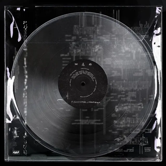 Vinyl Record Circuitry Design, monochrome, technical, monochrome