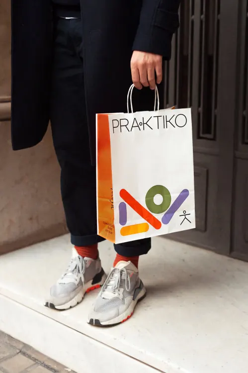 PRAKTIKO Logo Mockup, minimal, geometric, high-contrast