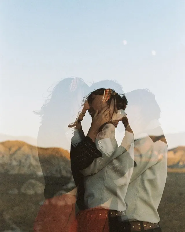 Double Exposure Portrait, organic, photographic, muted