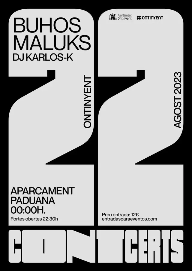 BUHOS MALUKS Event Poster, minimal, swiss, monochrome