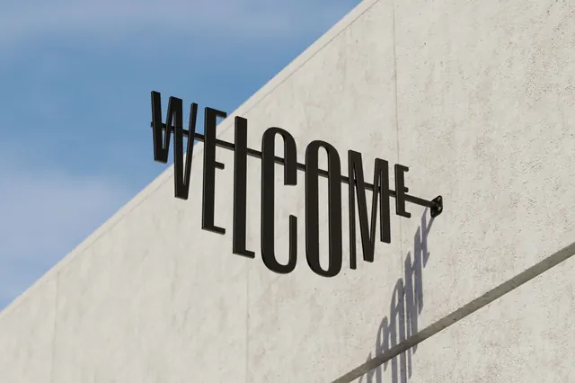 Vertical Wordmark Mockup, minimal, brutalist, high-contrast