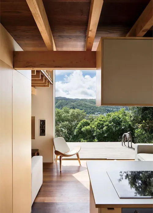 Modern Interior with Mountain View, minimal, photographic, earthy