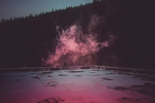 Pink Mist Over Water, photographic, organic, dark