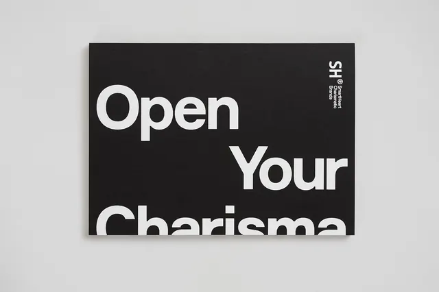 Open Your Charisma Typography Poster, minimal, swiss, monochrome