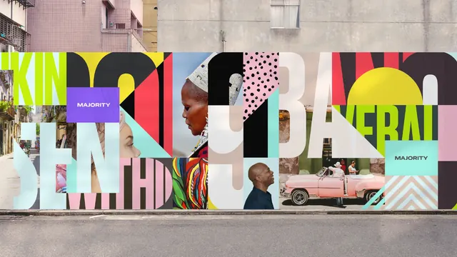 Collage Typography Mural, maximalist, playful, vibrant