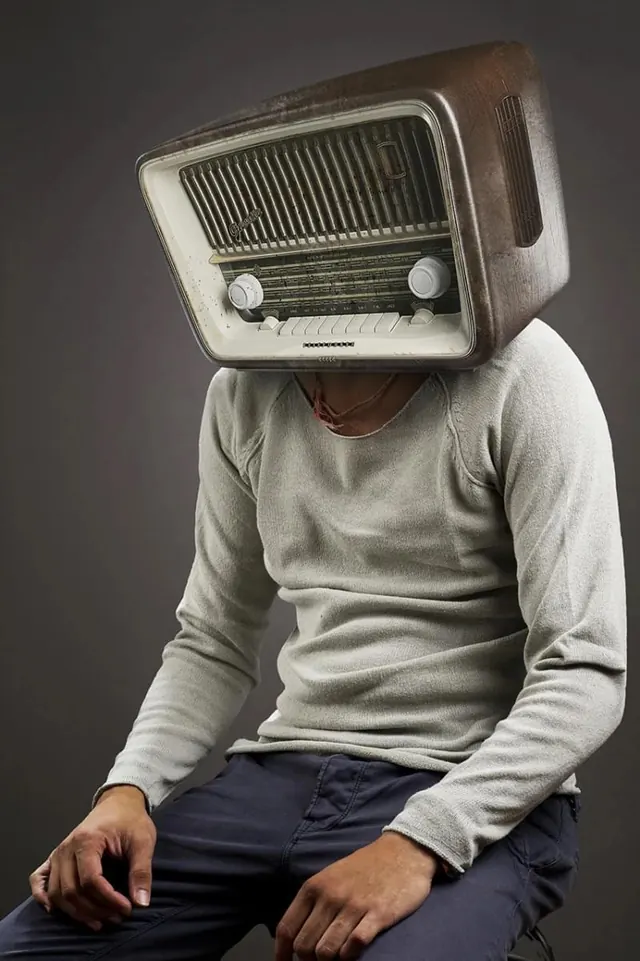 Surreal Radio Head Portrait, retro, abstract, muted