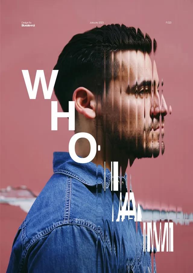 Portrait with Oversized Typography, editorial, photographic, high-contrast