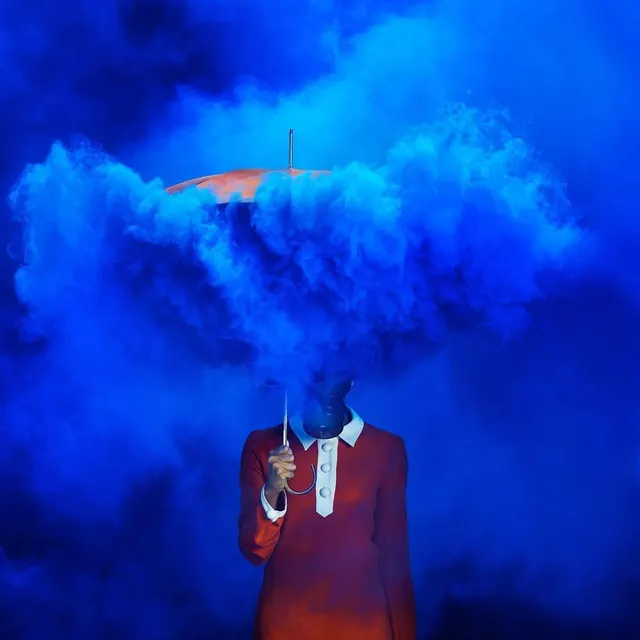 Surreal Blue Smoke Figure, abstract, vibrant