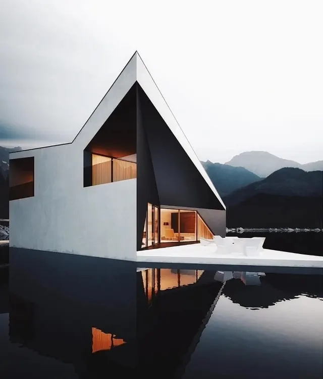 Modernist A-Frame Architecture, minimal, geometric, light