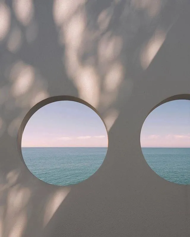 Circular Window View of Ocean, minimal, organic, light