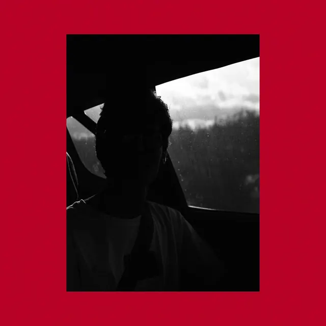 Silhouette Portrait in Red Frame, minimal, boxed, high-contrast