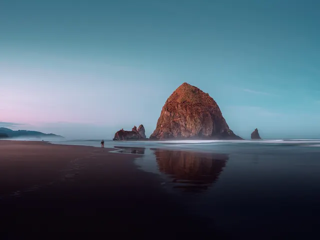 Coastal Rock Formation at Twilight, minimal, photographic, muted