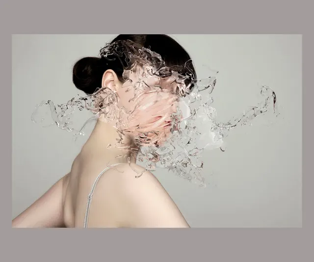 Abstract Portrait with Water Splash, organic, photographic, light
