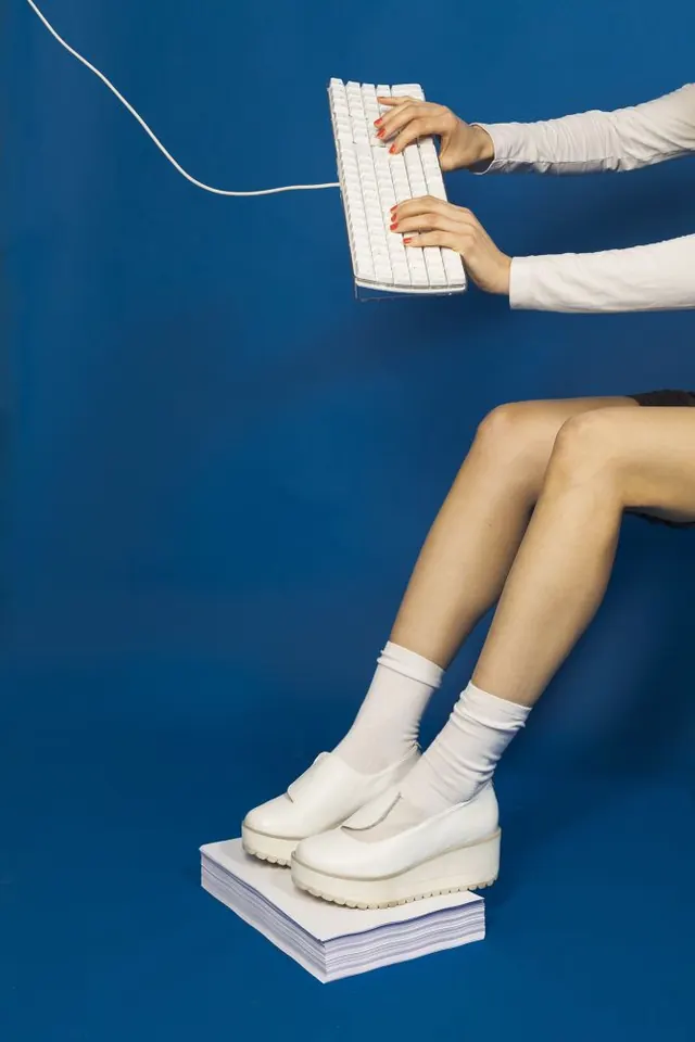 Abstract Humanoid Interaction with Device, minimal, abstract, cool