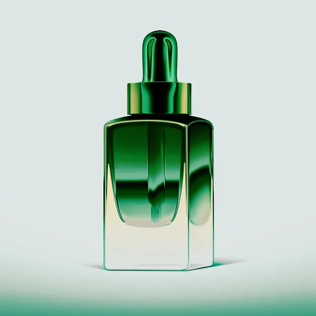 Green Glass Serum Bottle Mockup, minimal, luxury, vibrant