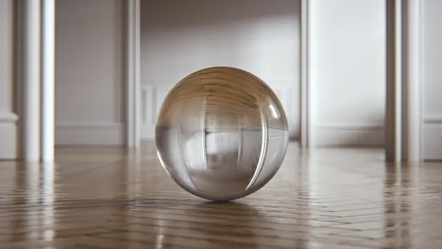 3D Glass Sphere in Minimal Interior, minimal, glassmorphism, light