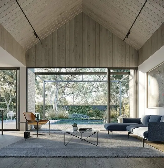 Modern Rustic Interior with Pool View, minimal, organic, light