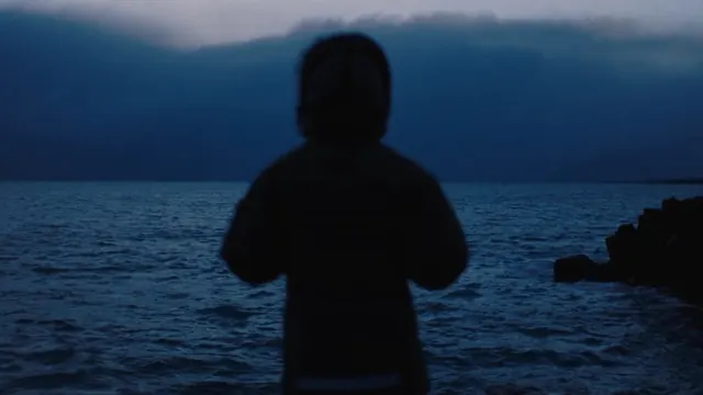 Silhouette against the sea, photographic, minimal, dark