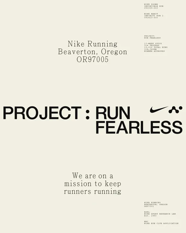 Nike Running Project: Run Fearless Identity, minimal, swiss, monochrome